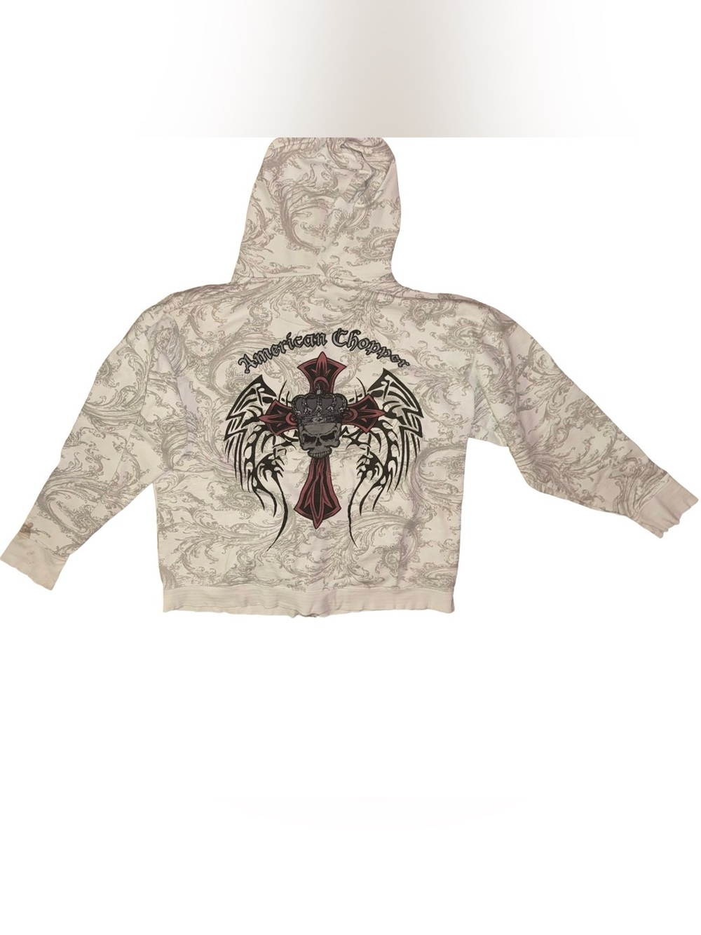 Vintage American Chopper Skull Cross Paisley Full Zip Hoodie 2XL Y2K Biker
